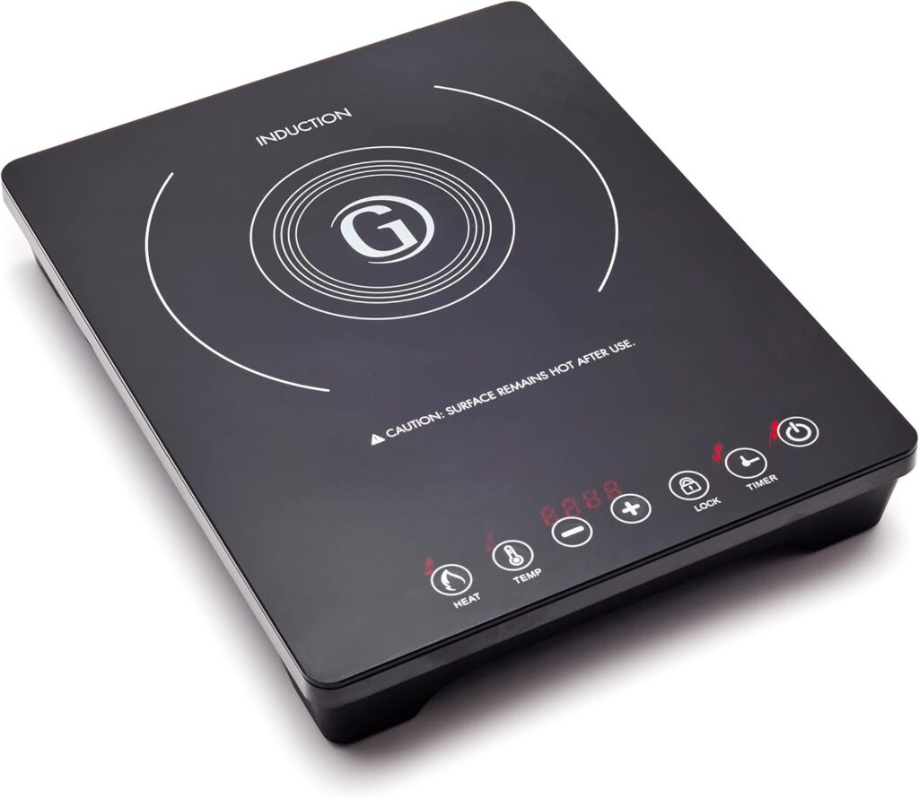 GreenPan 1800W Countertop Burner, Portable Induction Cooktop, Electric Hot Plate, Temperature Controls, LED Display, Programmable, Safety Lock, Pan Detection, Easy Clean Black Crystal Glass Surface