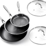 DELUXE Hybrid Ceramic Nonstick 5-Piece Fry Pan Set,8,10,12 Inch Frying Pans with Tempered Glass Lids,Stay-Cool Handles, Dishwasher Safe, Works on All Stovetops (Induction, Gas, Electric)