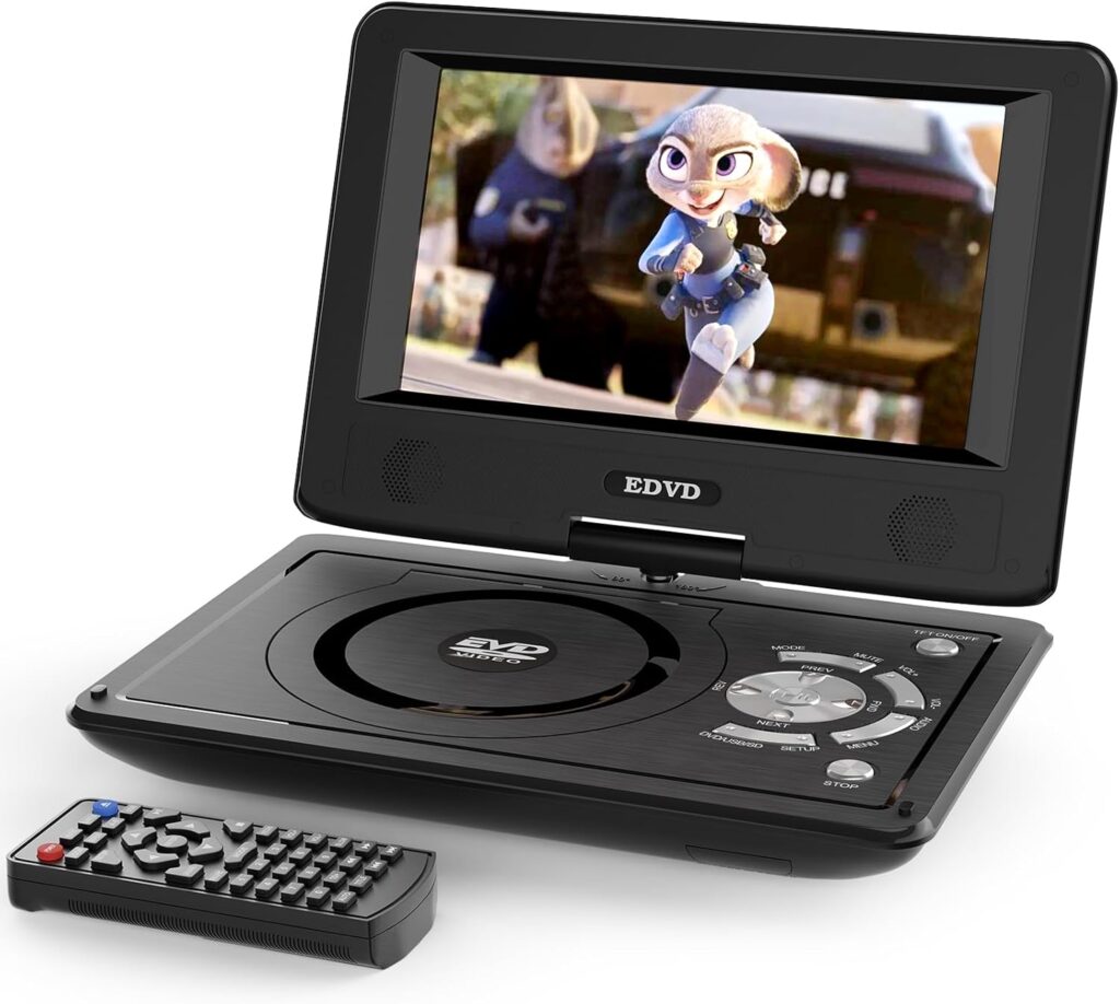 11.5″ Portable DVD Player for Kids and Car, 9.5″ Swivel HD Screen with 4-6 Hours Built-in Battery, Support Sync Screen to TV, Support SD Card/USB/Multiple Disc Formats (Black)