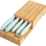 Tasty In-Drawer Kitchen Knife Set, Space-Saving Cutlery and Kitchen Organizer, Includes Chef, Bread, Santoku, Utility and Paring Knives, 6-Piece, Aqua