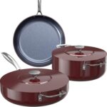 Nuwave Essential Series 5PC Ceramic Cookware Set PFAS-Free, G11 Duralon Blue Coating, Pots and Pans Set Non Stick, Diamond Scratch-Resistant,Stay-Cool Handle, Metal Lid,Induction Ready,Dishwasher Safe
