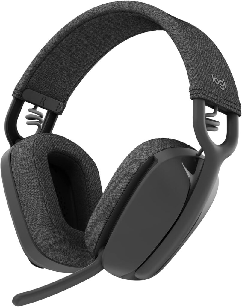 Logitech Zone Vibe 100 Lightweight Wireless Over Ear Headphones with Noise Canceling Microphone, Advanced Multipoint Bluetooth Headset, Works with Teams, Google Meet, Zoom, Mac/PC – Graphite