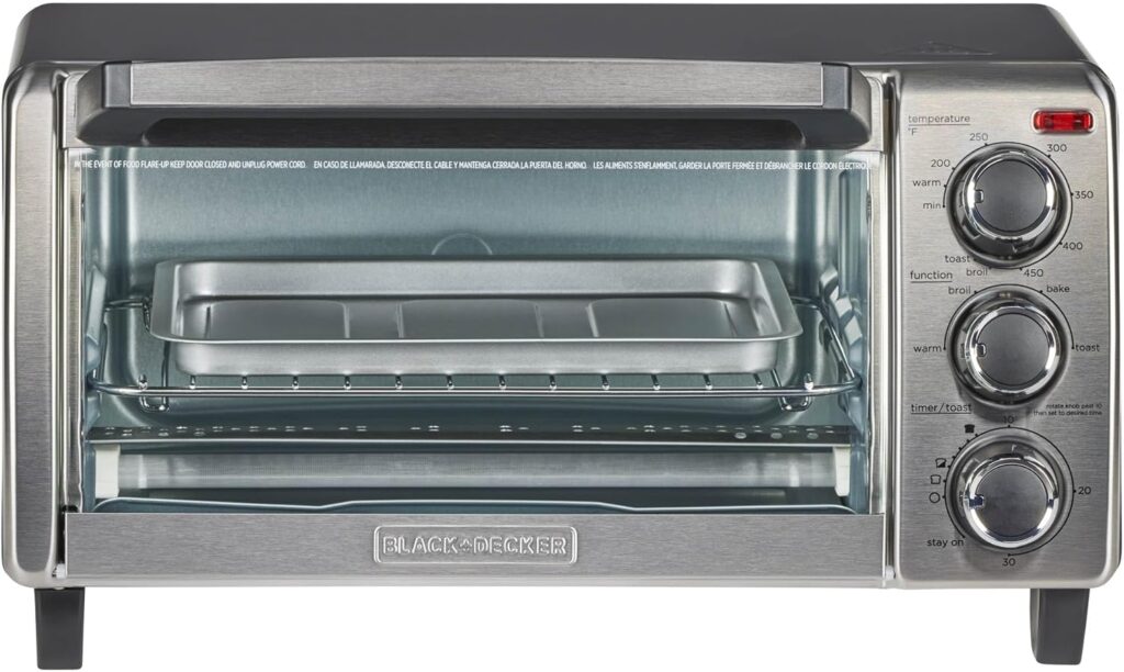BLACK+DECKER 4-Slice Convection Oven, Stainless Steel, Curved Interior Fits a 9 inch Pizza, TO1313SBD