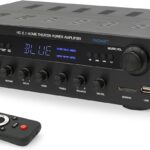 Pyle 400W Stereo Amplifier Receiver – BT Home Audio Amplifier with USB/SD Readers, FM Radio, 3.5mm Aux, Phono, Optical & Coaxial Inputs, LED Display, Mic Inputs, Built-in 2 in 1 HDMI Switch