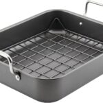 Rachael Ray Bakeware Nonstick Roaster/Roasting Pan with Reversible Rack, 16.5 Inch x 13.5 Inch, Gray