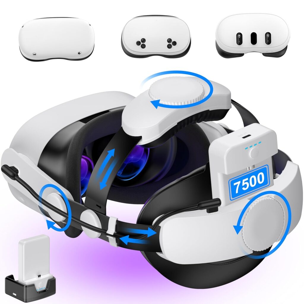 Kawaye for Meta Quest 3S/3/2 Head Strap with 2X7500mAh Hot-Swap Batteries for 6-8H Playtime,Adjustable VR Headset Strap with Large Support Pad Enhanced Support Reduce Pressure for Games