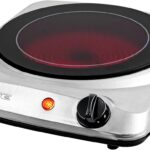 OVENTE Countertop Infrared Single Burner, 1000W Electric Hot Plate with 7” Ceramic Glass Cooktop, 5 Level Temperature Setting & Easy to Clean Base, Compact Stove for Home Dorm Office, Silver BGI101S