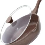 SENSARTE Nonstick Deep Frying Pan Skillet, 12-inch Saute Pan with Lid, Stay-Cool Handle, Healthy Cookware Cooking Pan with Cover, Induction Compatible (Toffee Brown)