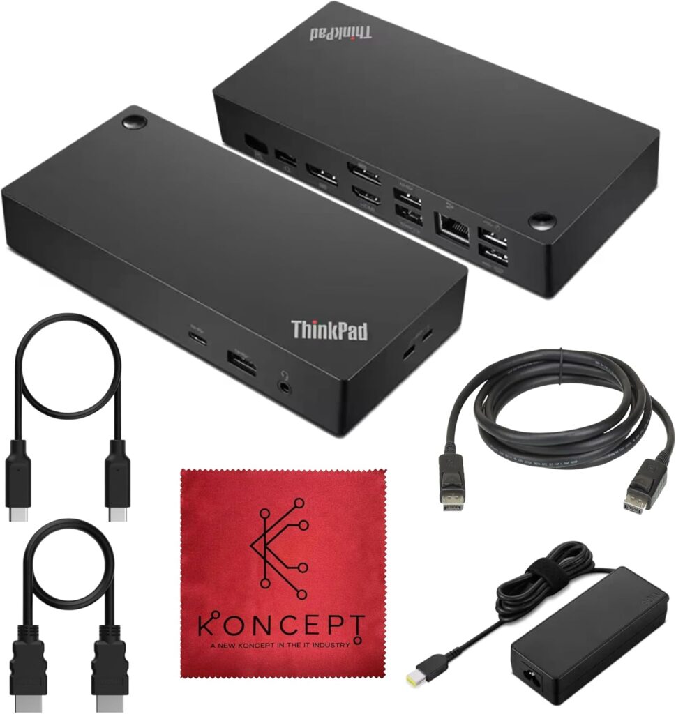 40AY0090US Lenovo Thinkpad Docking Station Dual Monitor – Supports 4K Display, Universal Dock USB Type- C Gen 2 with 4K HDMI Cable + 4K DisplayPort Cable + USB C Cable