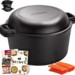 Overmont 2 in 1 Pre Seasoned Dutch Oven with Skillet Lid for Induction, Electric, Grill, Stovetop, BBQ, Camping (5 Quart)