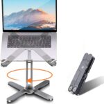 Laptop Stand with 360 Rotating Base, Computer Notebook Laptop Riser Metal Holder for Desk Collaborative Work, Fully Foldable for Easy Storage, Fits All MacBook, Laptops up to 16 inches, Grey