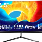 Gawfolk 24.5 Inch Gaming Curved Monitor Built-in Speakers, 3000R 120Hz PC Screen Full HD 1080P, HDMI 2.0, VGA, Wall Mount Compatible 75 * 75mm