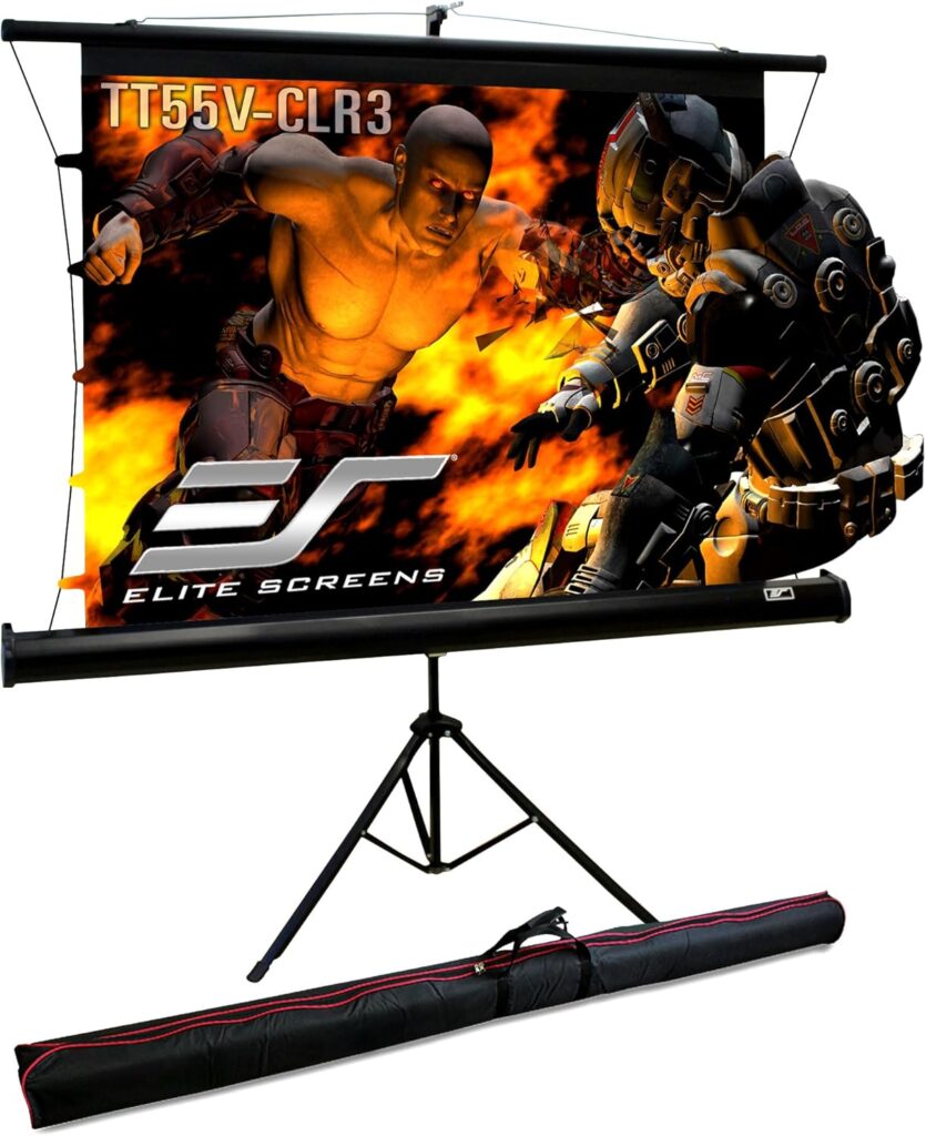 Elite Screens 55-Inch Upgraded ALR Portable Projector Screen with Tripod Stand, Height Adjustable, 4:3 Screen for Ultra Short Throw Projectors, Indoor Home Theater Movie Screen, TT55V-CLR3-F