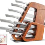 KINGSTONE Kitchen Knife Set with Block,14 Pcs German Stainless Steel Knife Set with Built-in Sharpener, Dishwasher Safe Knife Block Set (walnut, 14pcs)
