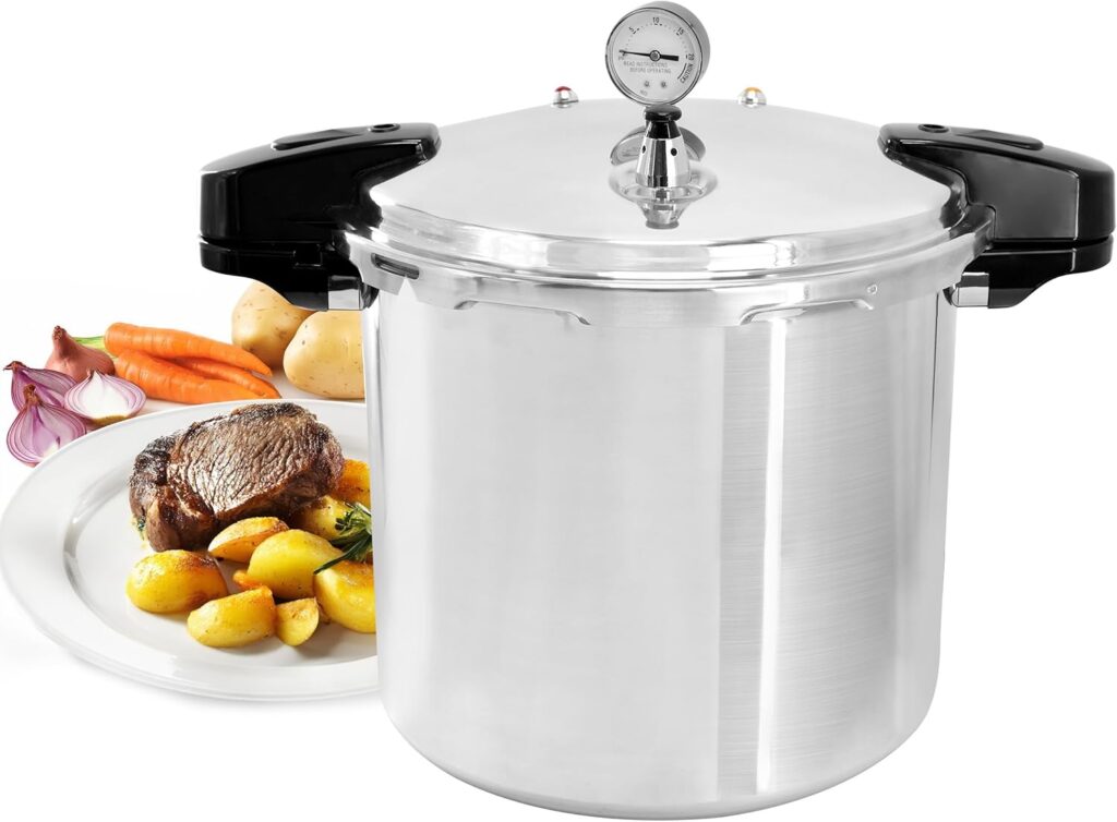 MegaChef 24 Quart Large Capacity Aluminum Stovetop Pressure Cooker for Induction and Gas Stove-Tops