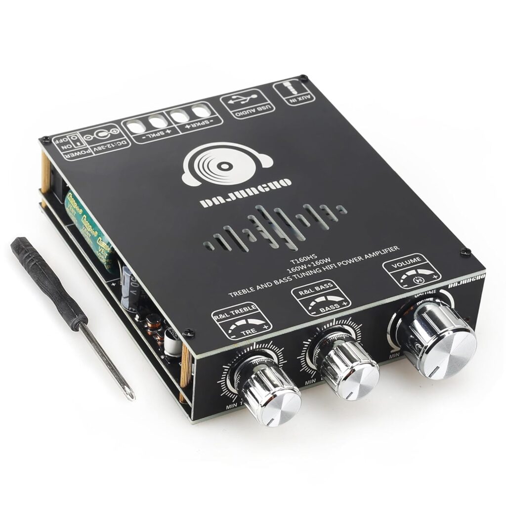 320W Amplifier Board with Treble and Bass Control, TDA7498E Chips, DC 12-36V, Bluetooth 5.1 and AUX Inputs, 2.0 Channel Stereo AMP Board for DIY Wireless Speakers