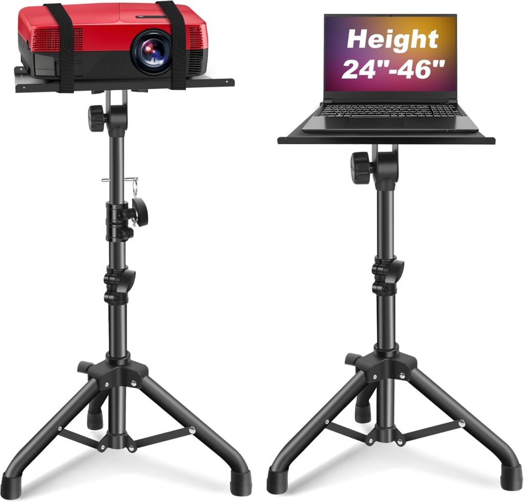 Projector Stand,Projector Laptop Stand Tripod Laptop Tripod Stand Height 24.4″ To 46″ Laptop Floor Stand For Dj Equipment, Outdoor Movies, Office, Home, Stage Or Studio (Black)