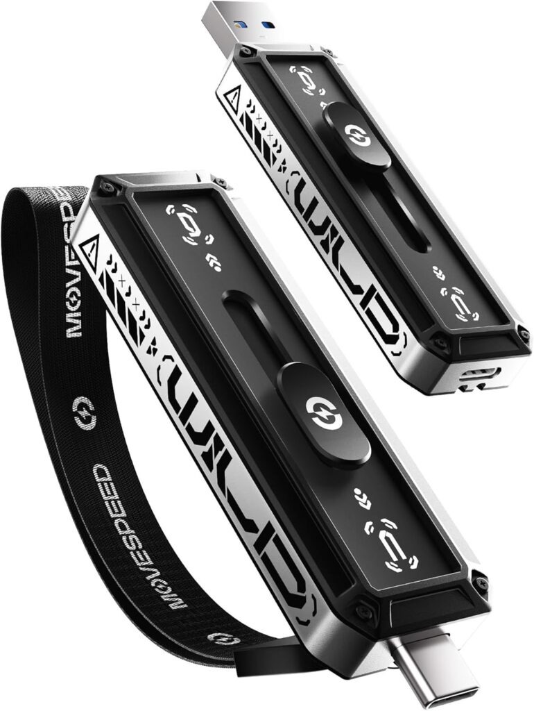 MOVE SPEED USB Drive 512GB External SSD 560MB/s Read Speed, USB 3.2+USB C Dual Ports External Drive, Portable SSD 3-Stage Push-Pull Design for iPhone 15/16/17 Series/Mac/Android Phone etc