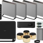 Sony BRAVIA Theater Quad Home Theater Surround Sound System with 4 Wireless Speakers (Gray) Bundle SASW5 Wireless Subwoofer, Monitor Isolation Pads, HDMI Cable, and Cable Ties (5 Items)