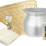 Sticky Rice Essential Starter Set – Includes Steamer Pot, Handcrafted Bamboo Wing Basket, 24” Grade 90 Cheesecloth, & 500 g. Sanpatong Sticky Rice