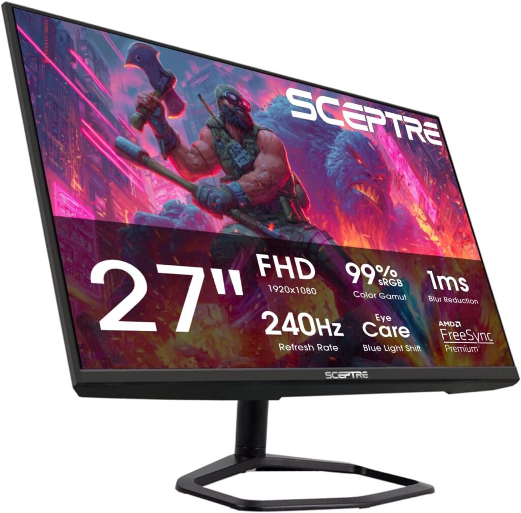 Sceptre New 27 inch 240Hz Gaming Monitor AMD FreeSync Premium HDMI x2 DisplayPort x2 1ms100% sRGB Build-in Speakers Machine Black 2026 (E275B-FWD240 Series)