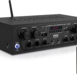 Pyle PTA42BT Wireless Karaoke Bluetooth Stereo Receiver – 4 Channel Power Amplifier w/USB,2 Microphone Input w/ Echo,Talkover for PA Great for Home Speaker System,Black