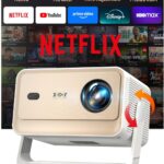 Xgody Netflix Certified Native 1080P Full HD Projector 700ANSI High Brightness, 4-Way Auto-Aligning & Voice Controlled Gimbal N6 PRO Smart Projector, WiFi 6, Bluetooth 5.4, Perfect for Bedroom
