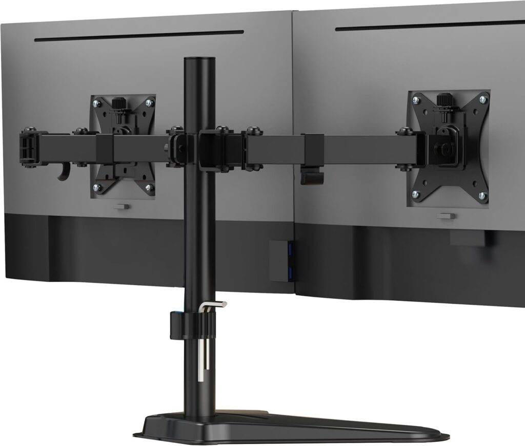 Mount-It! Dual Monitor Stand for Desk, Free Standing Monitor Stands for 2 Screens up to 19.8lbs per Arm, Fully Adjustable Dual Monitor Mount with Tilt, Swivel, Rotation with VESA 75×75 and 100×100