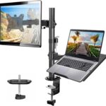 HUANUO Adjustable Monitor Stand, Single Arm Desk Mount for 32 inch Screen and 17 inch Laptop, Heavy Duty Ergonomic Bracket Holds 22lbs