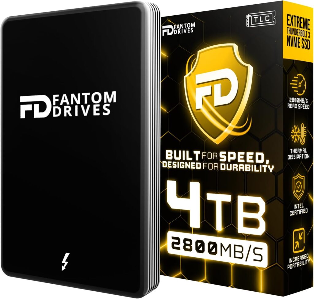 Fantom Drives – 4TB External 3D NAND TLC Portable Solid State Drive – Thunderbolt 3 & 4 USB 3.2 Type-C – 2800MB/s – Intel Certified -TB3X-2300N4TB