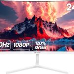 CRUA 24 Inch Curved Monitor, FHD(1920×1080P) 100HZ 120% sRGB Computer Monitors, Narrow Bezels on Three Sides, Blue Light Filter PC Monitor for Home, Office and Dormitory(HDMI, VGA)-White