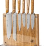 Schmidt Brothers – 9-Piece Natural White Oak Hex Knife Set, High-Carbon Stainless Steel Cutlery with Natural White Oak and Acrylic Magnetic Knife Block