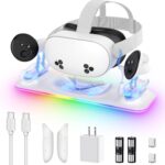 Charging Dock for Meta Quest 3S/Quest 3, Kinwin PD 18W Fast Charging Station for Oculus 3S Accessories with RGB Light, Magnetic Charger Stand for Headset/Controller with 2 Rechargeable Batteries