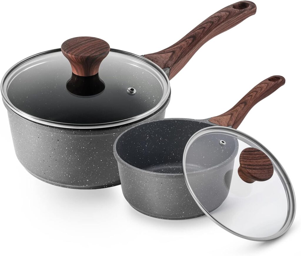 SENSARTE Nonstick Sauce Pan with Lid Saucepan Set, Swiss Granite Coating Sauce Pot Kitchen Cooking Pot, Induction Comptable, Free of Intentionally Added PFOA, 1.5 + 2.5 QT
