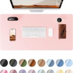 YSAGi Leather Desk Protector, Office Mat, Large Mouse Mat, Non-Slip PU Leather Blotter, Laptop Pad, Waterproof Writing Pad for Office and Home (Light Pink, 23.6″ x 13.8″)