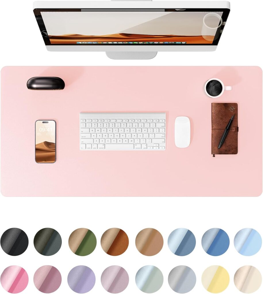 YSAGi Leather Desk Protector, Office Mat, Large Mouse Mat, Non-Slip PU Leather Blotter, Laptop Pad, Waterproof Writing Pad for Office and Home (Light Pink, 23.6″ x 13.8″)