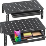 Zimilar 2 Pack Monitor Stand Riser with Drawer – 3 Height Adjustable Metal Monitor Stand with Unique Star Mesh for Computer Laptop Notebook Printer