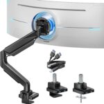 ARES WING Single Monitor Arm, Heavy Duty Adjustable Monitor Arm for 13″-49″ Screens with USB, Gas Spring Desk Mount Stand with C Clamp/Grommet Mounting Base up to 40lbs Computer, Black
