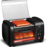 Elite Gourmet EHD-051B Hot Dog Toaster Oven, 30-Min Timer, Stainless Steel Heat Rollers Bake & Crumb Tray, World Series Baseball, 4 Bun Capacity, Black