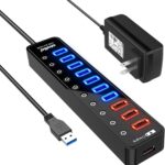 Powered USB 3.0 Hub, USB 3.0 Data Hub 11 Ports – 7 USB 3.0 Data Ports + 4 Smart Charging Port with Individual On/Off Switches and 12V/4A Power Adapter USB Hub 3.0 Splitter