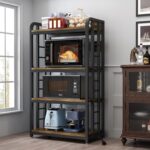 Bakers Rack with Power Outlet ,4-Tier Kitchen Baker’s Rack,Microwave Stand with Storage Suitable for Kitchen, Living Room, Dinning Room,Coffee Bar(Rustic Brown)