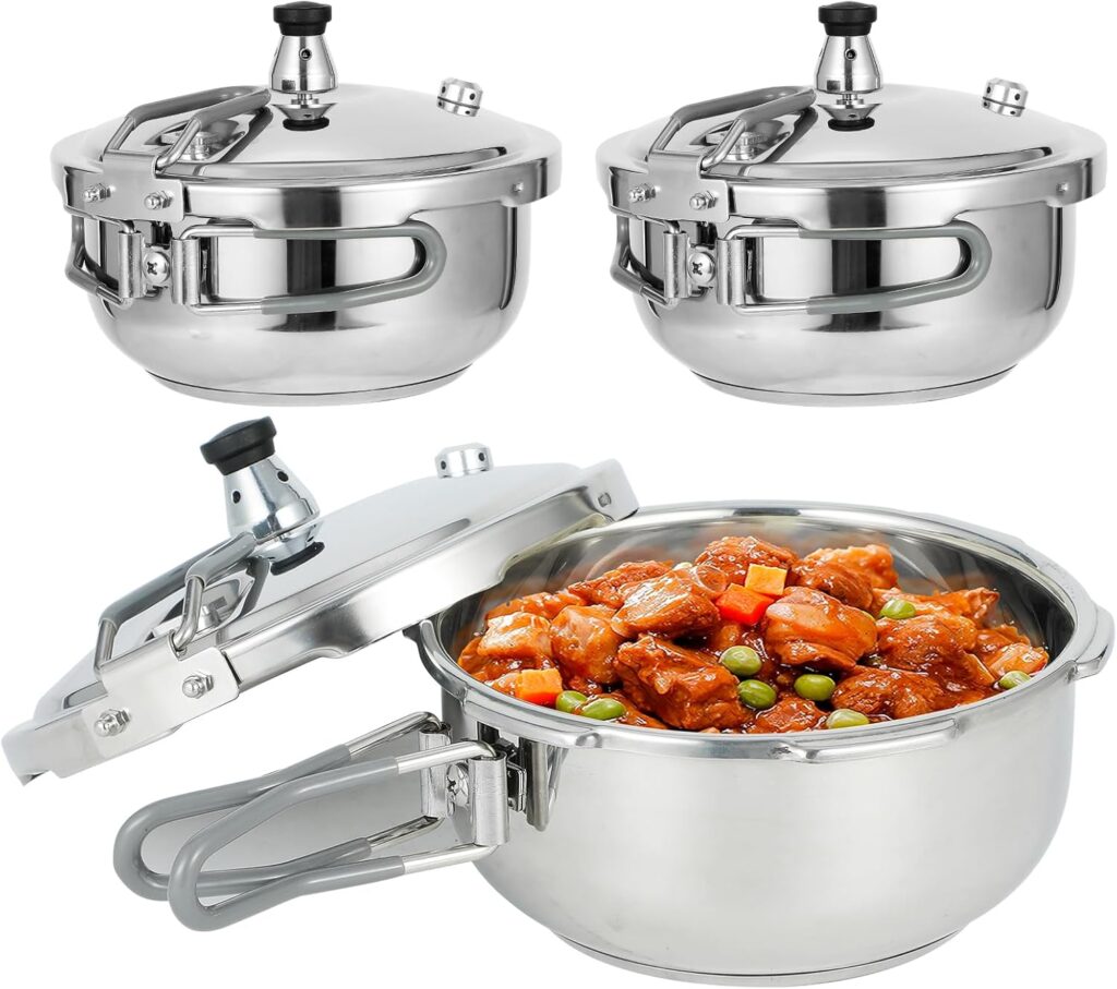 Portable Camping Pressure Cooker, 1.8 Qt Capacity, 304 Stainless Steel, Foldable Handle, Silver (1.8QT)
