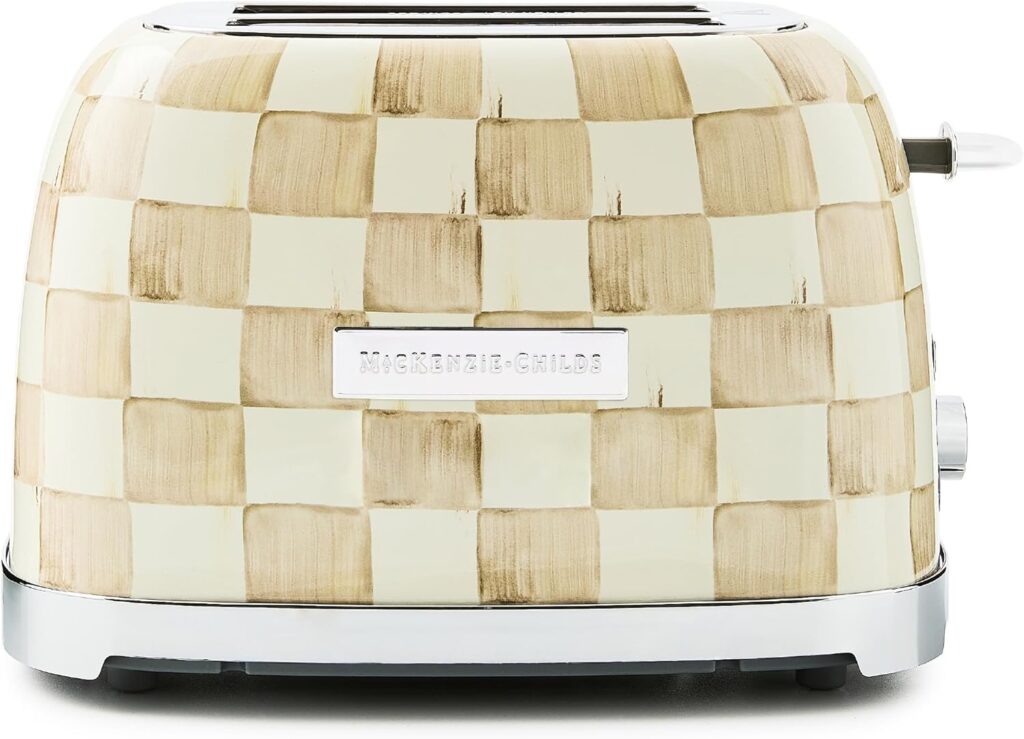 MACKENZIE-CHILDS 2-Slice Toaster, Decorative Toaster for Kitchen, Brown-and-White Mocha Check