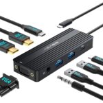 ACASIS USB C Docking Station Dual Monitors,8-in-1 Laptop Docking Station with Dual Monitor 2*HDMI +VGA +3 * 5G USB-A/C+3.5MM Audio+PD100W, Laptop Dock for Dell/HP/Lenovo ThinkPad（Black）