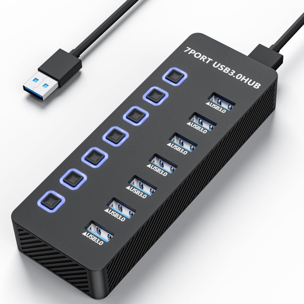 ZIUMIER USB Hub, 7 Ports USB 3.0 Hub Splitter with Individual ON/Off Switches, USB Extension for Laptop, PC, Mouse, Keyboard, Hard Drive and More Devices