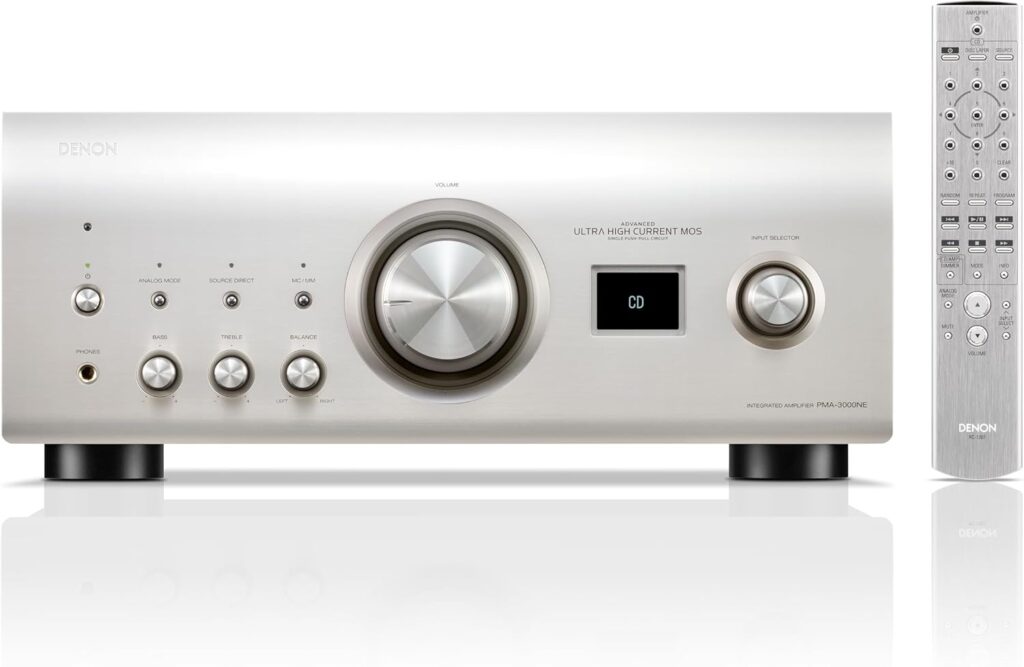 Denon PMA-3000NE Integrated Amplifier (80W x 2-Ch), Silver, Versatile Stereo Amplifier with 7th-Gen Ultra AL32 Processing, MM/MC Phono Preamp, Pure Analog Mode, Optical, Coaxial & RCA Inputs