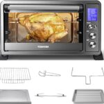 TOSHIBA AC25CEW-BS Large 6-Slice Convection Toaster Oven Countertop, 10-In-One with Toast, Pizza and Rotisserie, 1500W, Black Stainless Steel, Includes 6 Accessories