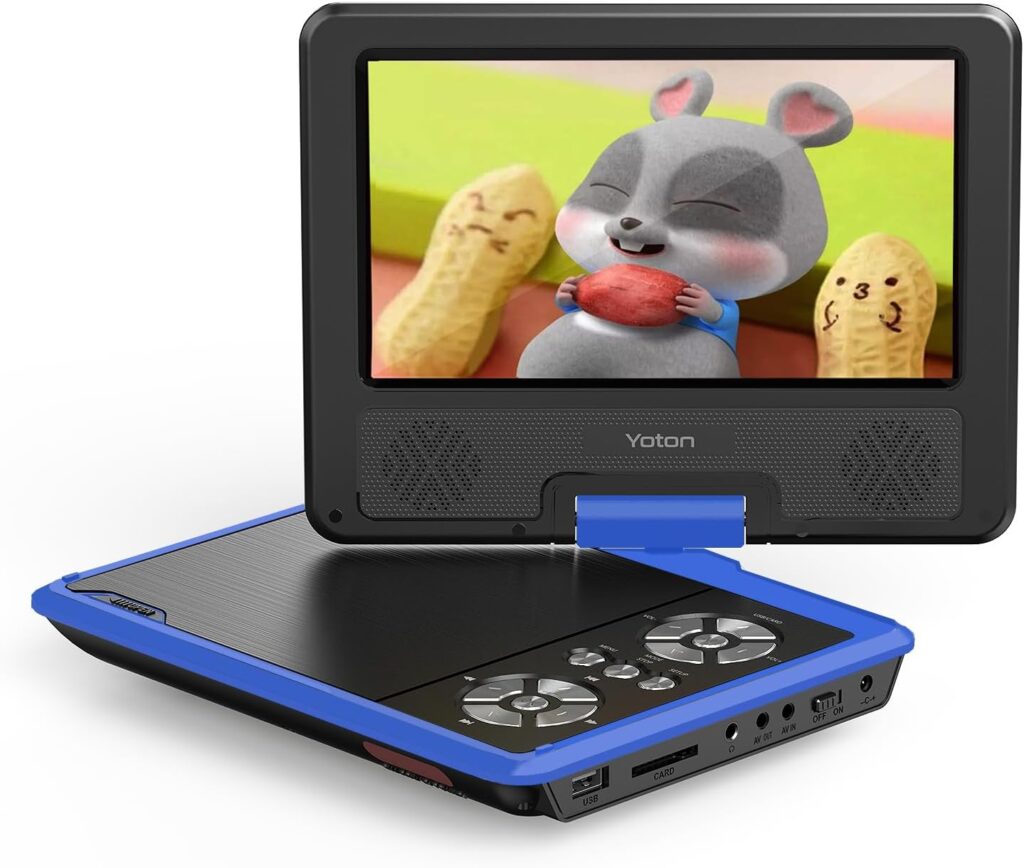 Yoton 9.5″ Portable DVD Player for Kids and Car, 7.5″ Swivel HD Screen with 4-6 Hours Built-in Battery, Support Sync Screen to TV, Support SD Card/USB/Multiple Disc Formats- Blue