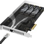 SABRENT PCIe 3.0 x4 Add-in Card with 10GbE and 3X M.2 NVMe SSD Slots, Tool-Free Aluminum Heatsink, Supports 2230/2242/2260/2280, No Bifurcation Required, NAS/Server/PC Compatible (EC-PM2L)