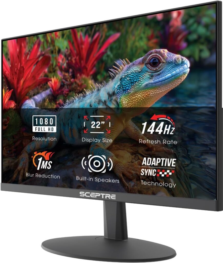 Sceptre New 22-inch Prime Monitor up to 144Hz HDMI DisplayPort Build-in Speakers, Machine Black 2026 (FW144 Series)
